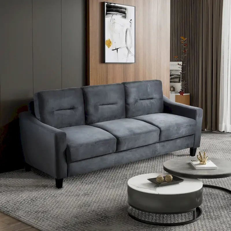 76.7 Inch Black Velvet 3-Seater Sofa with Solid Wood Frame and High-Density Foam