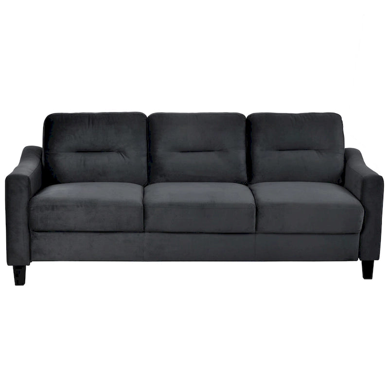 76.7 Inch Black Velvet 3-Seater Sofa with Solid Wood Frame and High-Density Foam