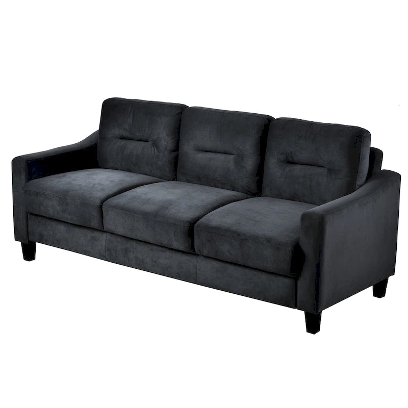 76.7 Inch Black Velvet 3-Seater Sofa with Solid Wood Frame and High-Density Foam