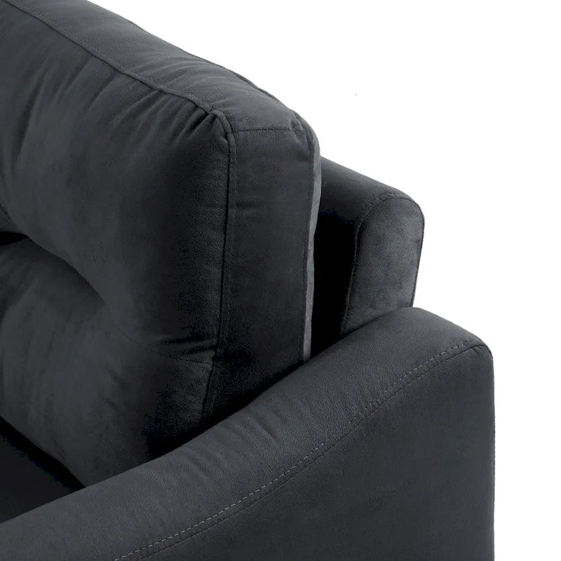 76.7 Inch Black Velvet 3-Seater Sofa with Solid Wood Frame and High-Density Foam