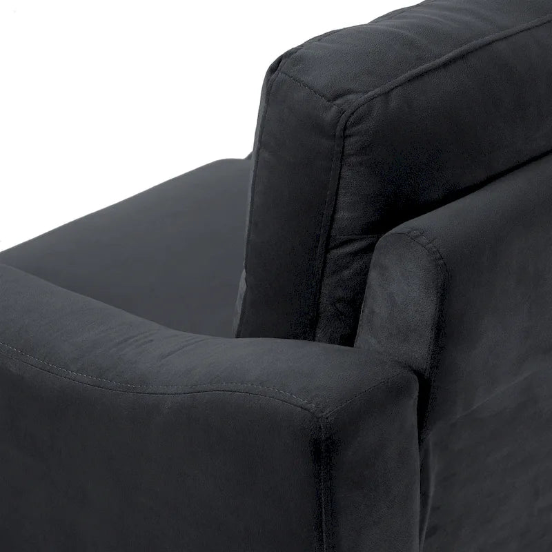 76.7 Inch Black Velvet 3-Seater Sofa with Solid Wood Frame and High-Density Foam