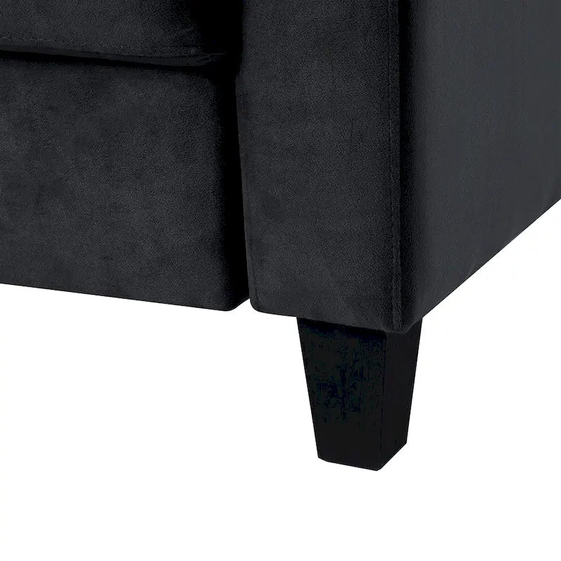 76.7 Inch Black Velvet 3-Seater Sofa with Solid Wood Frame and High-Density Foam