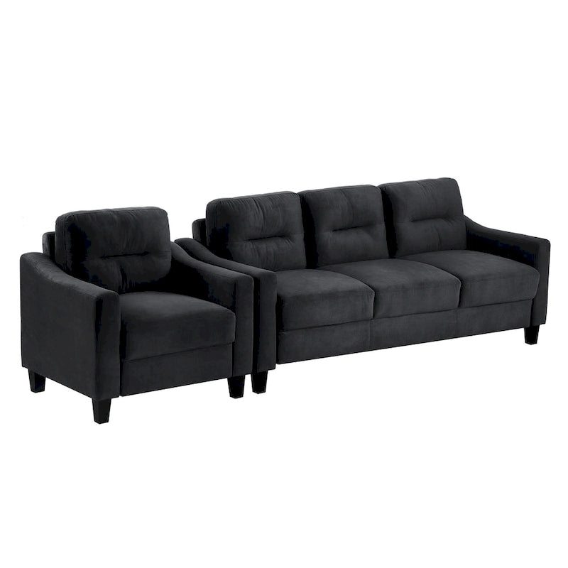 76.7 Inch Black Velvet 3-Seater Sofa with Solid Wood Frame and High-Density Foam