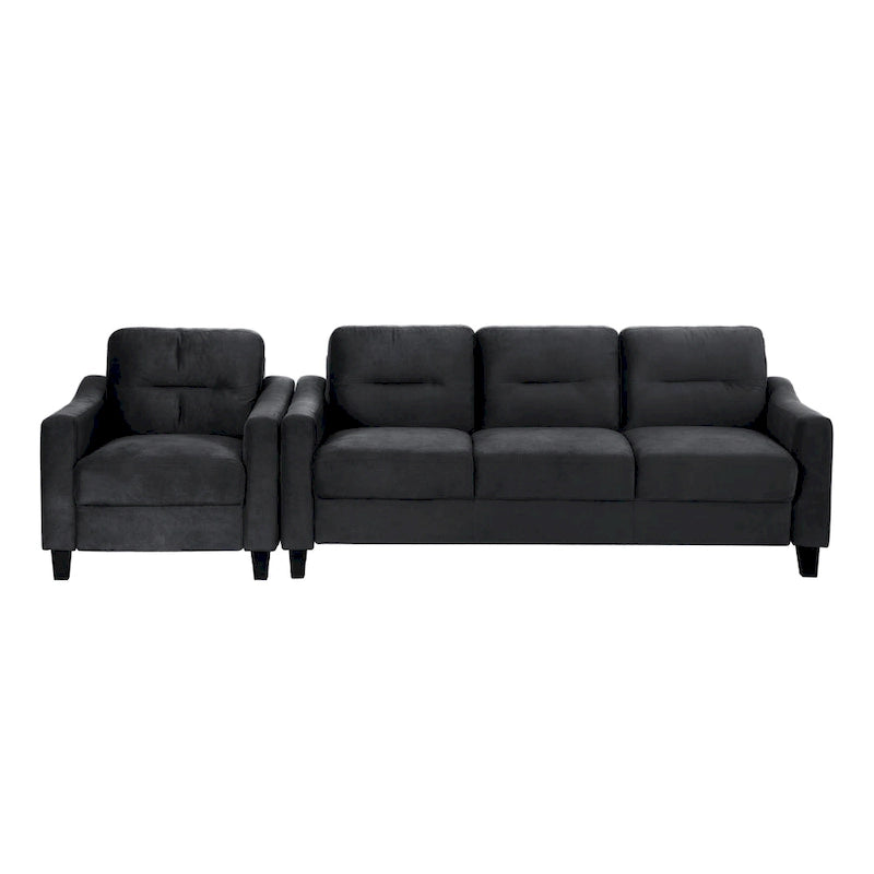 76.7 Inch Black Velvet 3-Seater Sofa with Solid Wood Frame and High-Density Foam