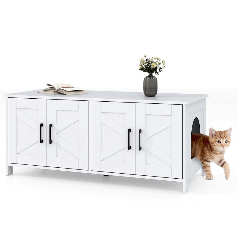Katzenklo-Schrank aus Holz mit zwei Bereichen für 2 Katzen - Weiß und Eiche