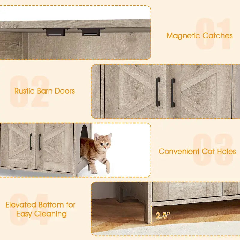 Katzenklo-Schrank aus Holz mit zwei Bereichen für 2 Katzen - Weiß und Eiche
