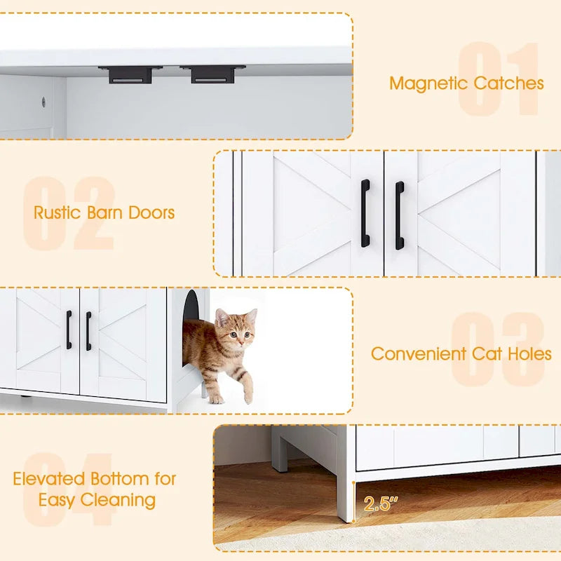 Katzenklo-Schrank aus Holz mit zwei Bereichen für 2 Katzen - Weiß und Eiche