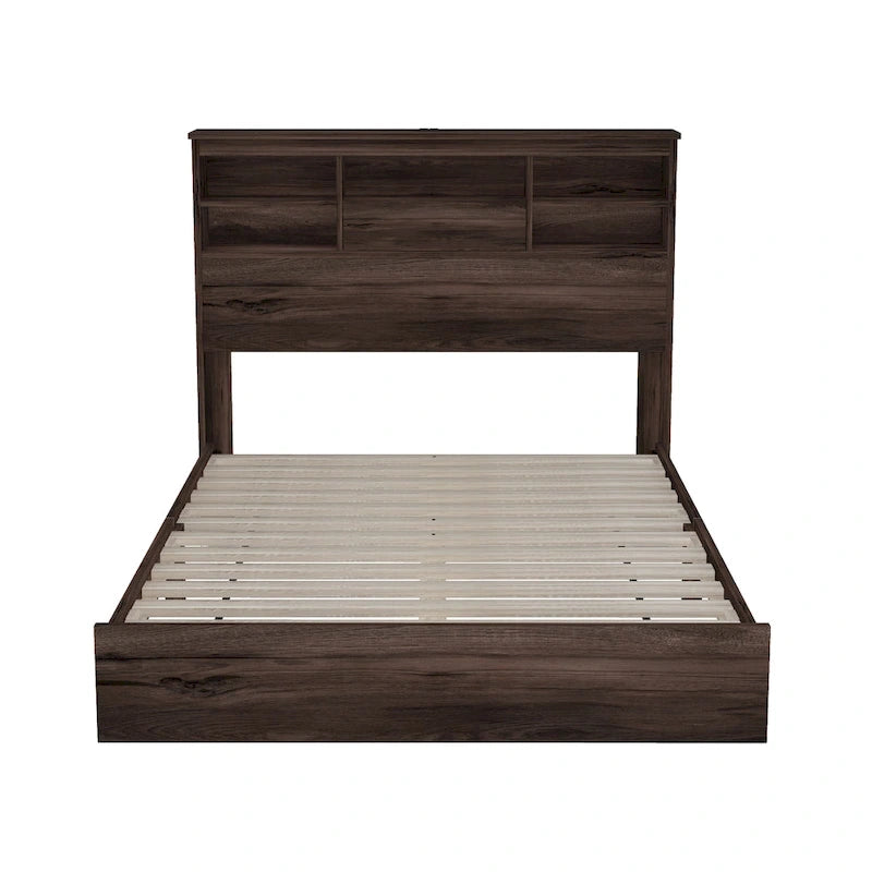 Queen Size Platform Bed with Storage Headboard and USB Charging Ports