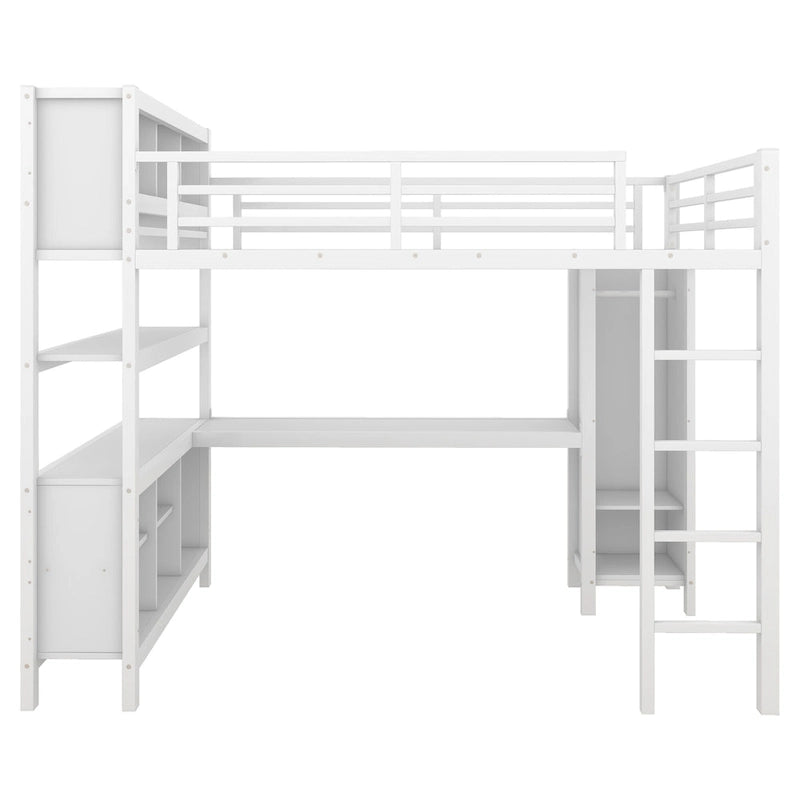 Metal Loft Bed with L-Shaped Desk and Wardrobe - Full and Queen Size