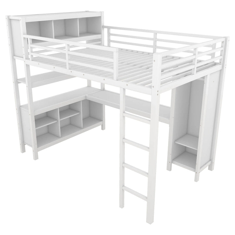 Metal Loft Bed with L-Shaped Desk and Wardrobe - Full and Queen Size