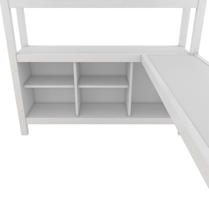 Metal Loft Bed with L-Shaped Desk and Wardrobe - Full and Queen Size
