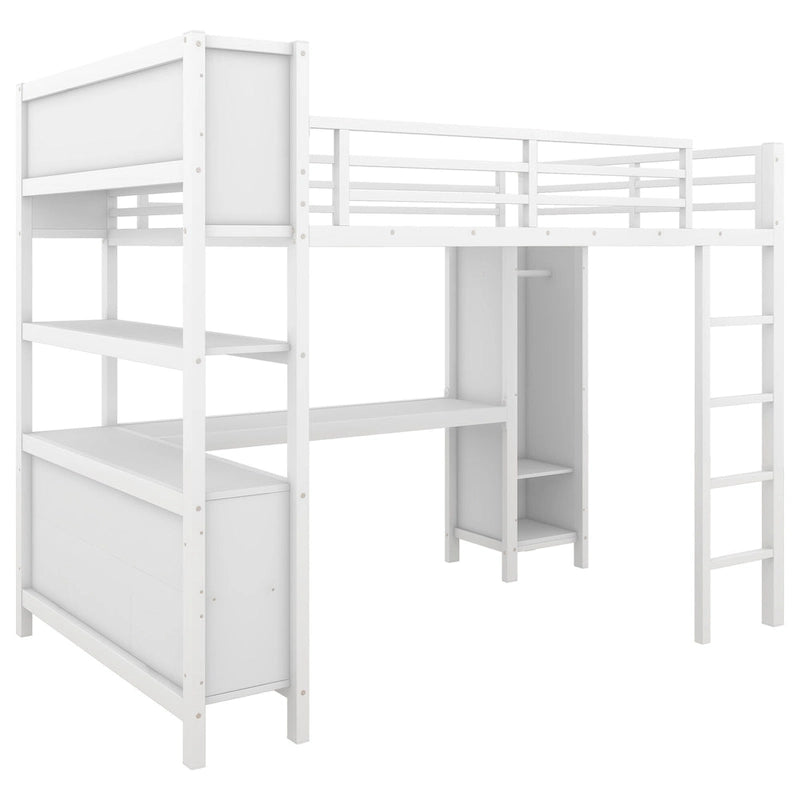 Metal Loft Bed with L-Shaped Desk and Wardrobe - Full and Queen Size