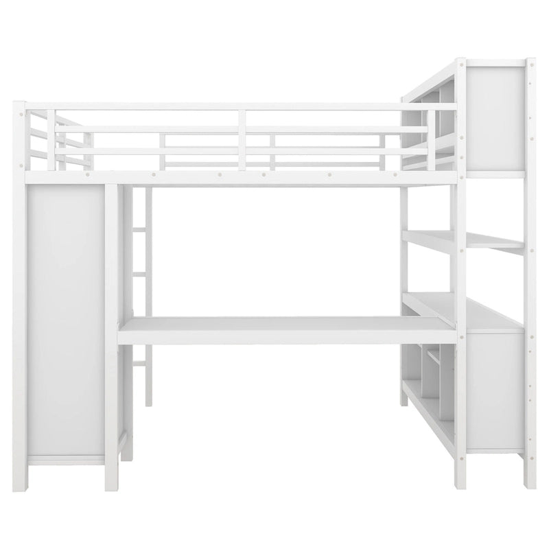Metal Loft Bed with L-Shaped Desk and Wardrobe - Full and Queen Size