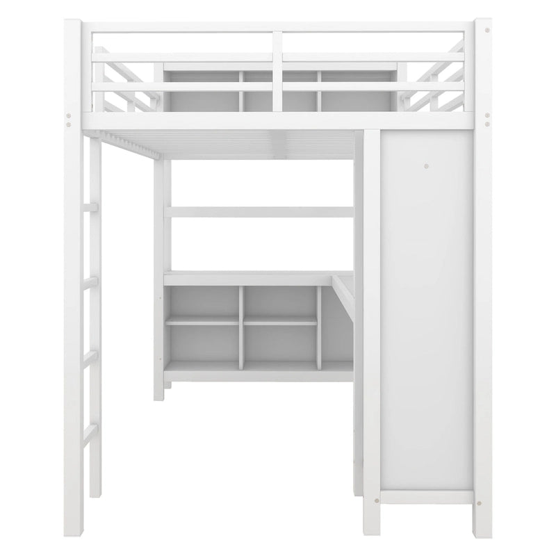 Metal Loft Bed with L-Shaped Desk and Wardrobe - Full and Queen Size