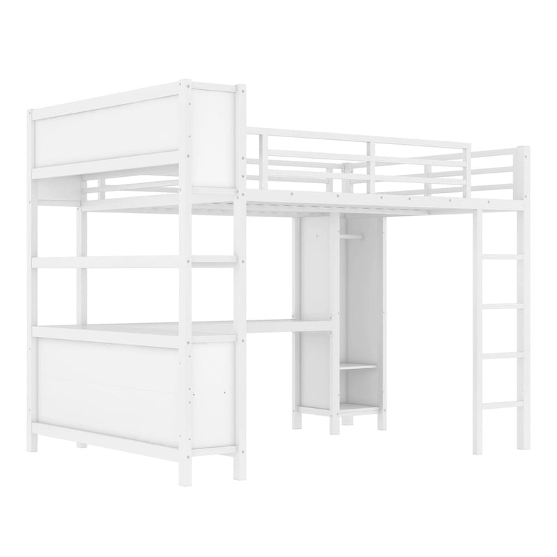 Metal Loft Bed with L-Shaped Desk and Wardrobe - Full and Queen Size