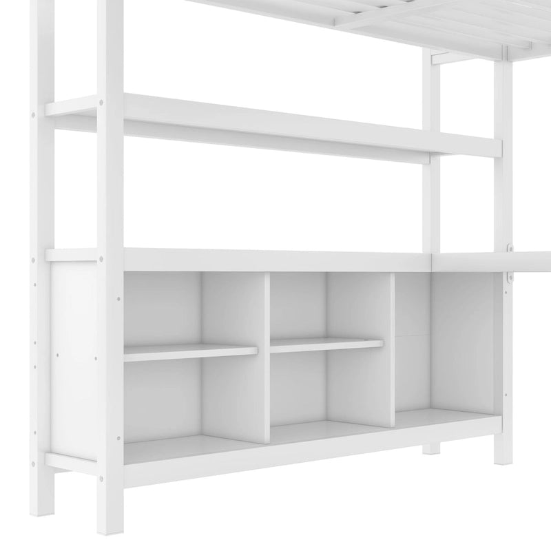 Metal Loft Bed with L-Shaped Desk and Wardrobe - Full and Queen Size