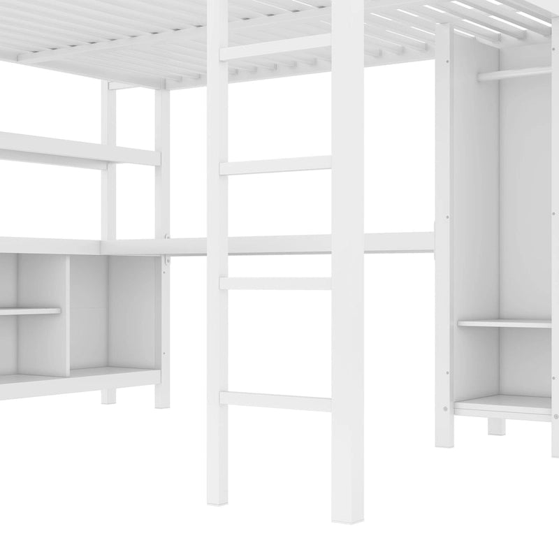 Metal Loft Bed with L-Shaped Desk and Wardrobe - Full and Queen Size
