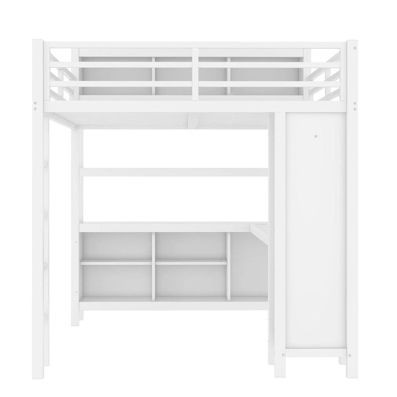 Metal Loft Bed with L-Shaped Desk and Wardrobe - Full and Queen Size