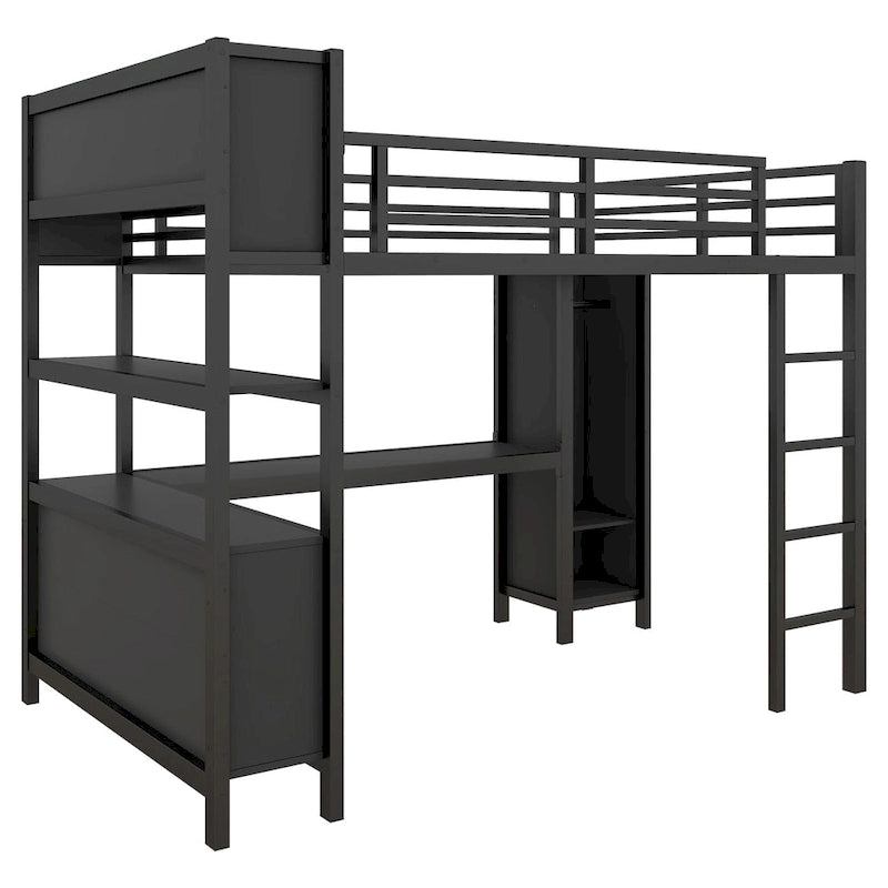 Metal Loft Bed with L-Shaped Desk and Wardrobe - Full and Queen Size