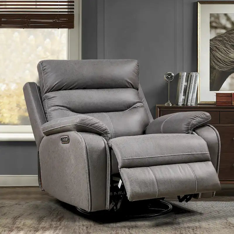 Fauteuil inclinable électrique gris pivotant et berçant à double moteur avec ports USB