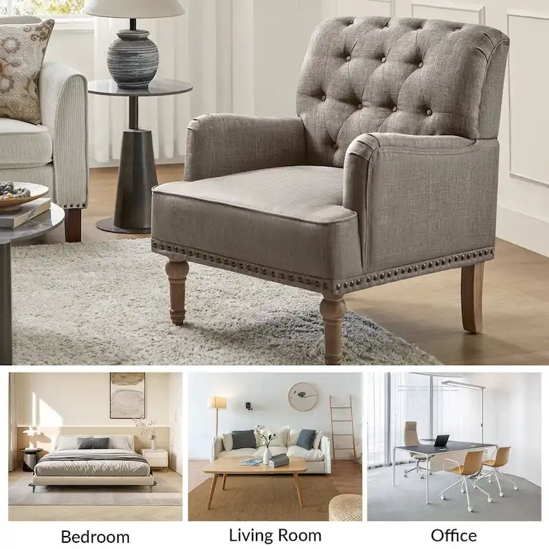 Set aus 2 gepolsterten Akzent-Sesseln mit Knopfheftung, Nagelkopfbesatz und Holzbeinen