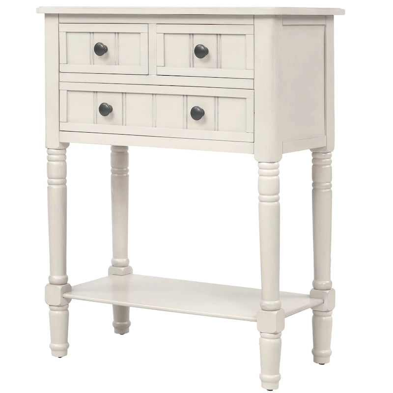 Table console étroite, table de canapé mince avec trois tiroirs de rangement et étagère inférieure - 23.7L x 13W x 31.1H