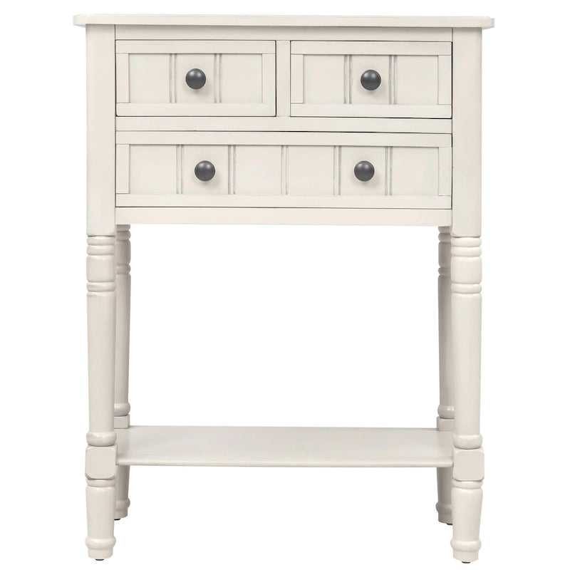 Table console étroite, table de canapé mince avec trois tiroirs de rangement et étagère inférieure - 23.7L x 13W x 31.1H