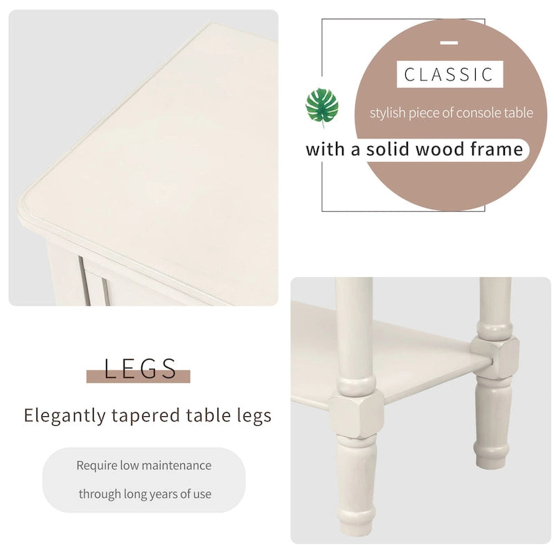 Table console étroite, table de canapé mince avec trois tiroirs de rangement et étagère inférieure - 23.7L x 13W x 31.1H