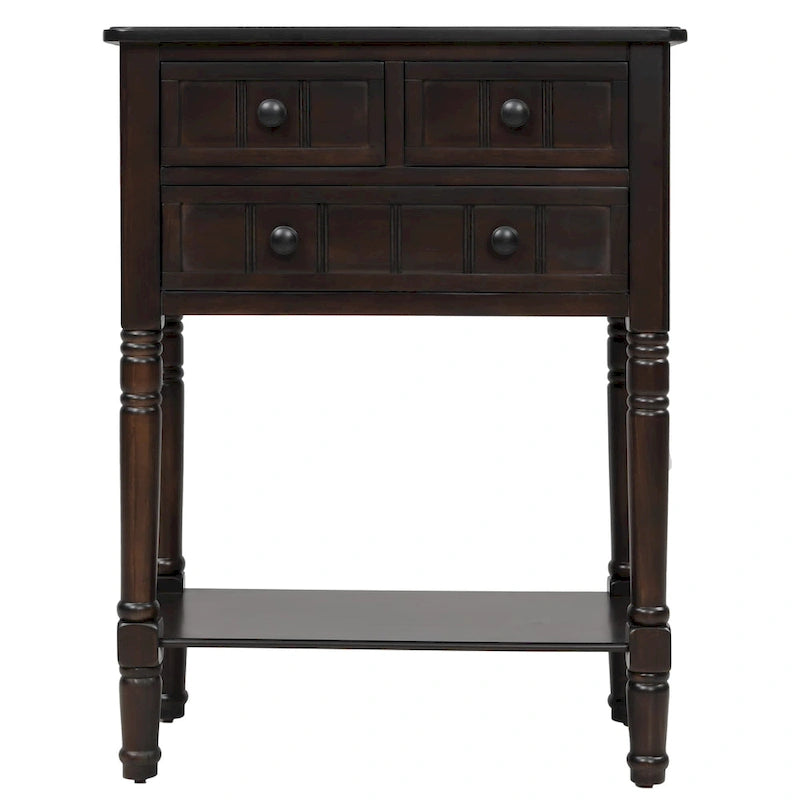 Table console étroite, table de canapé mince avec trois tiroirs de rangement et étagère inférieure - 23.7L x 13W x 31.1H