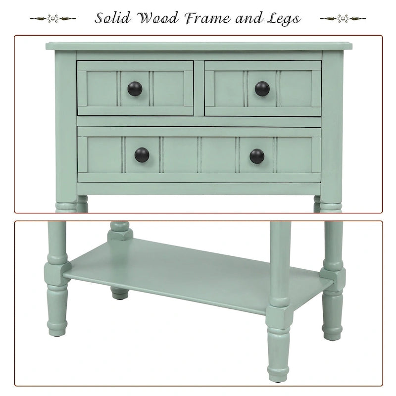 Table console étroite, table de canapé mince avec trois tiroirs de rangement et étagère inférieure - 23.7L x 13W x 31.1H