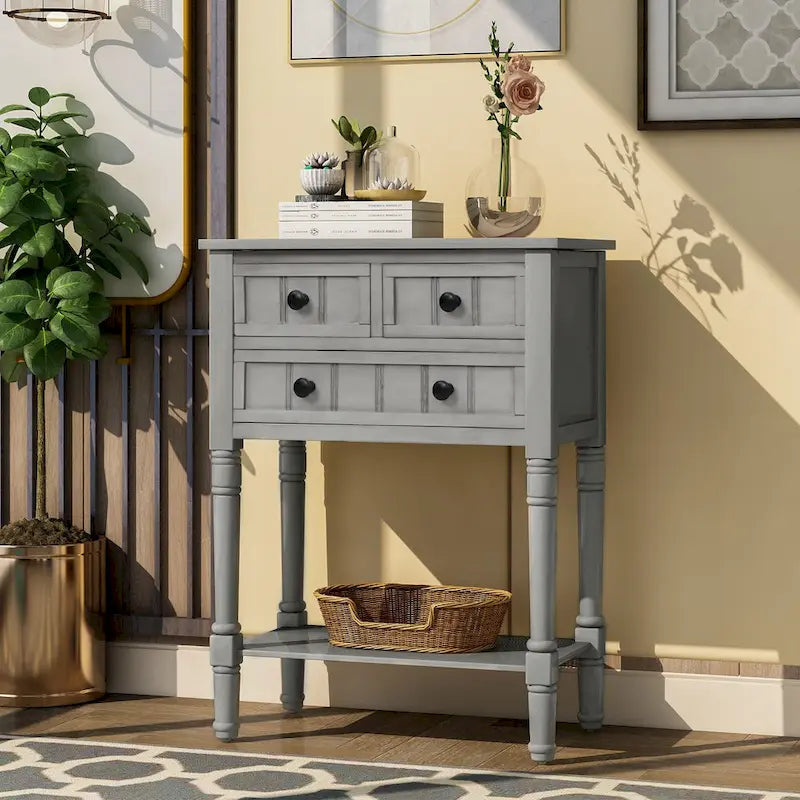 Table console étroite, table de canapé mince avec trois tiroirs de rangement et étagère inférieure - 23.7L x 13W x 31.1H
