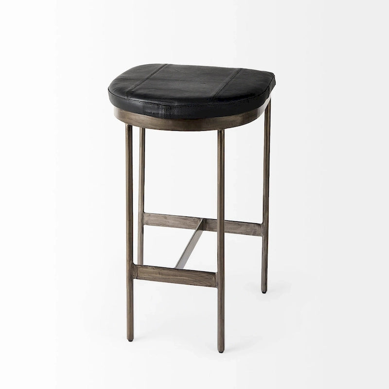 Counter Stool with Black Faux Leather Seat and Nickel Metal Frame