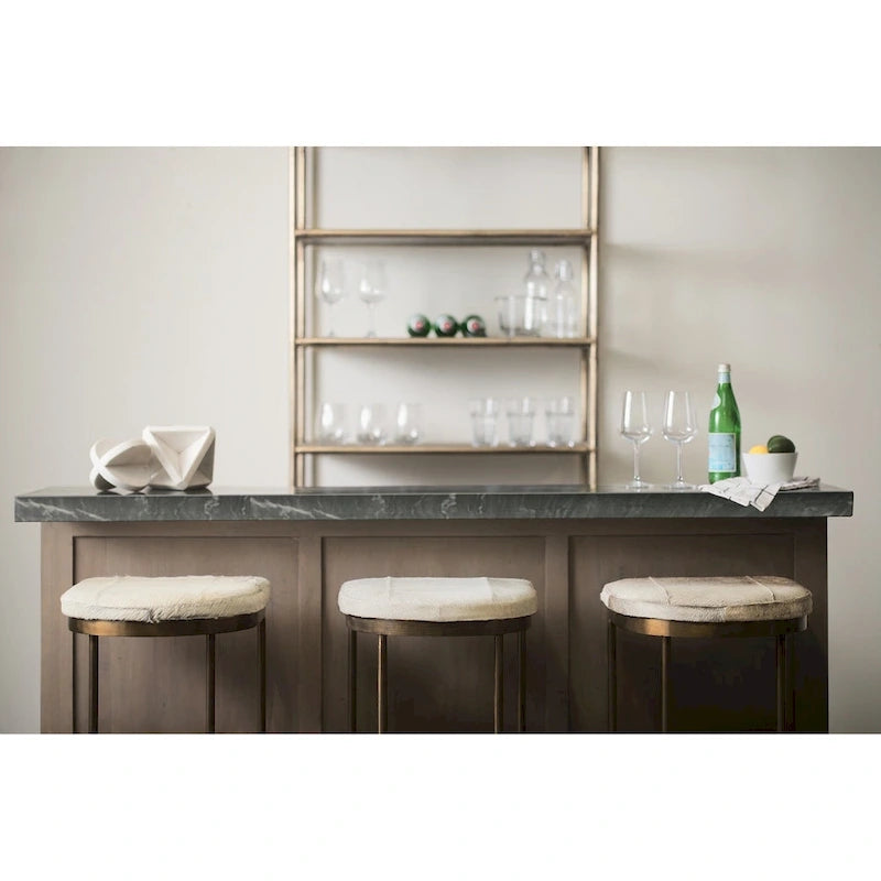 Counter Stool with Black Faux Leather Seat and Nickel Metal Frame