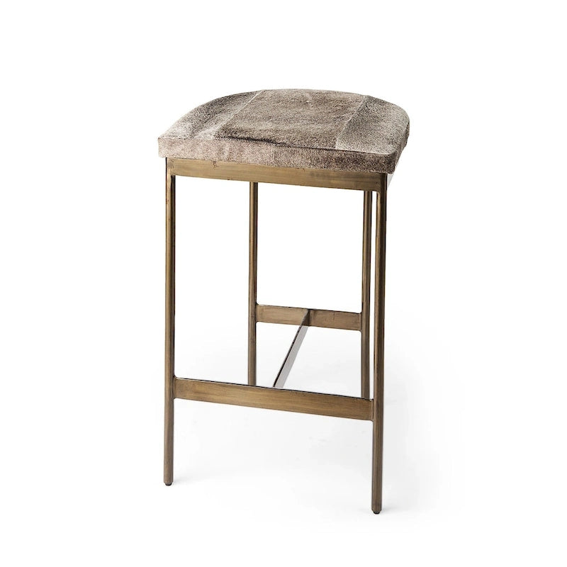 Counter Stool with Black Faux Leather Seat and Nickel Metal Frame