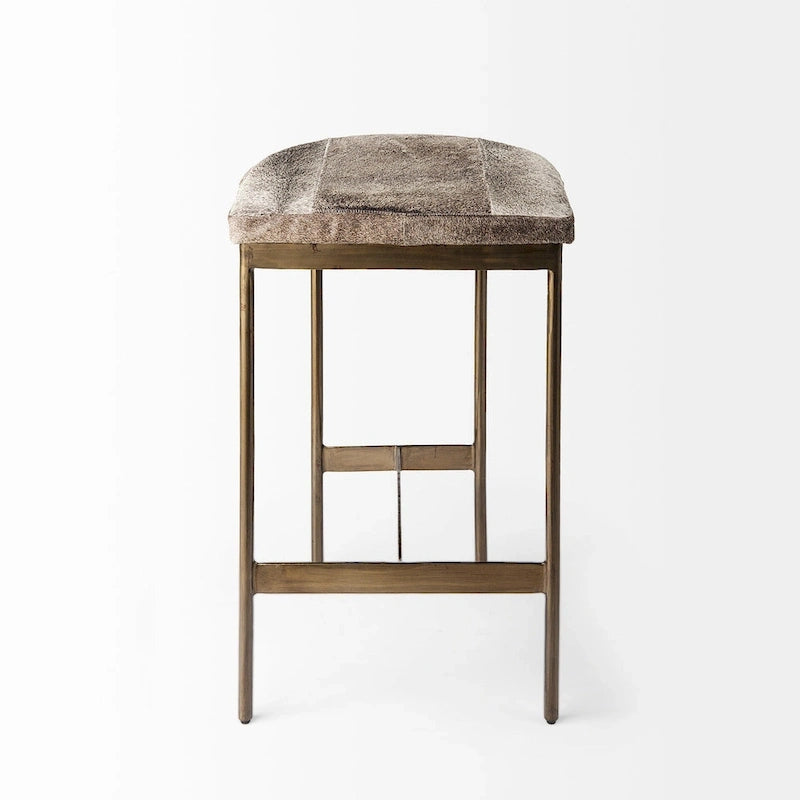 Tabouret de comptoir avec assise en similicuir noir et structure en métal nickelé