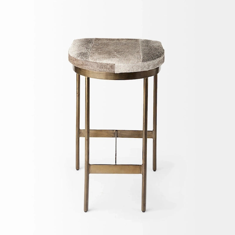Tabouret de comptoir avec assise en similicuir noir et structure en métal nickelé