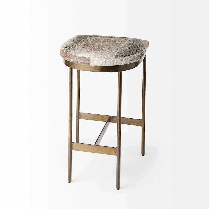 Tabouret de comptoir avec assise en similicuir noir et structure en métal nickelé