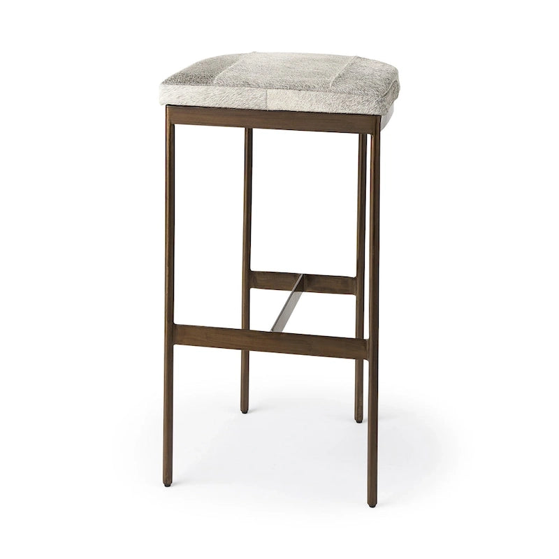 Tabouret de comptoir avec assise en similicuir noir et structure en métal nickelé