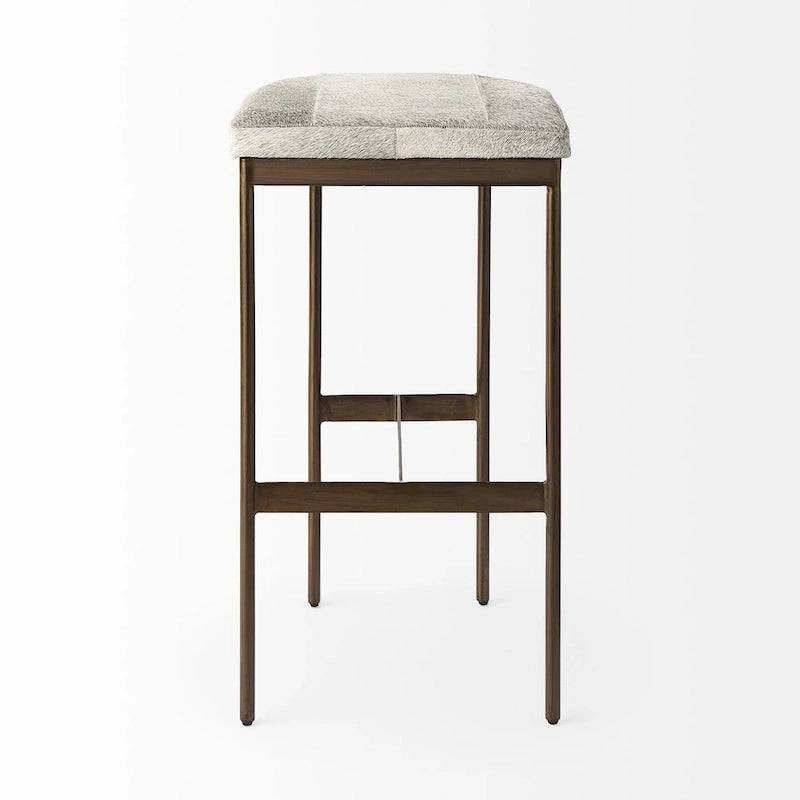 Tabouret de comptoir avec assise en similicuir noir et structure en métal nickelé