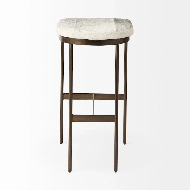 Tabouret de comptoir avec assise en similicuir noir et structure en métal nickelé