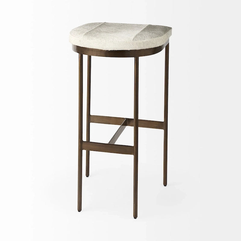 Tabouret de comptoir avec assise en similicuir noir et structure en métal nickelé