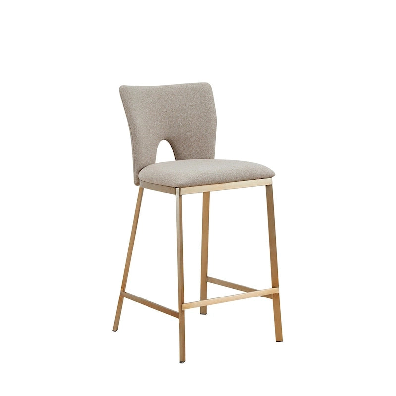 Contemporary Beige and Brass Counter Stool - Set of 2