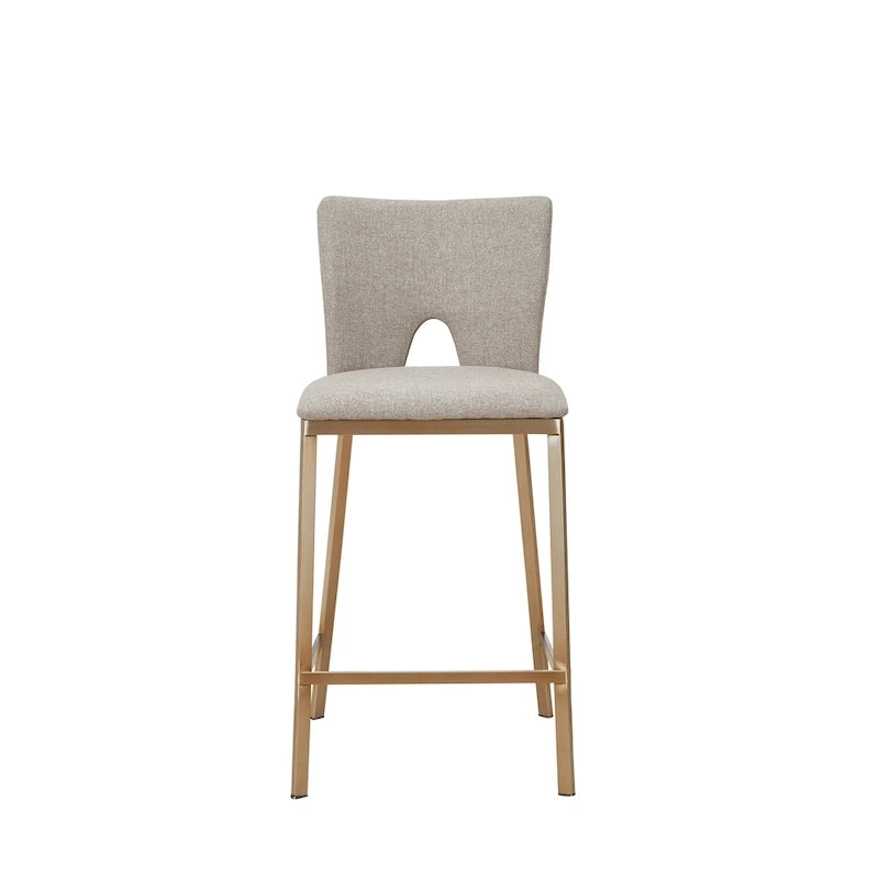 Contemporary Beige and Brass Counter Stool - Set of 2