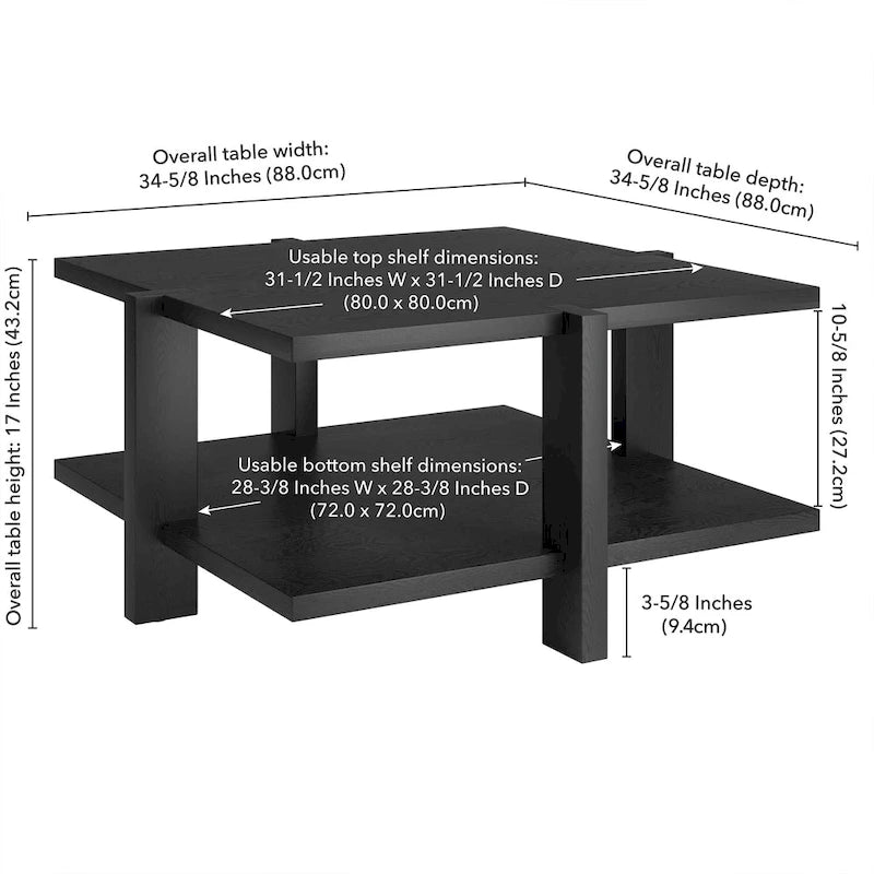 34.66 Inch Square Coffee Table