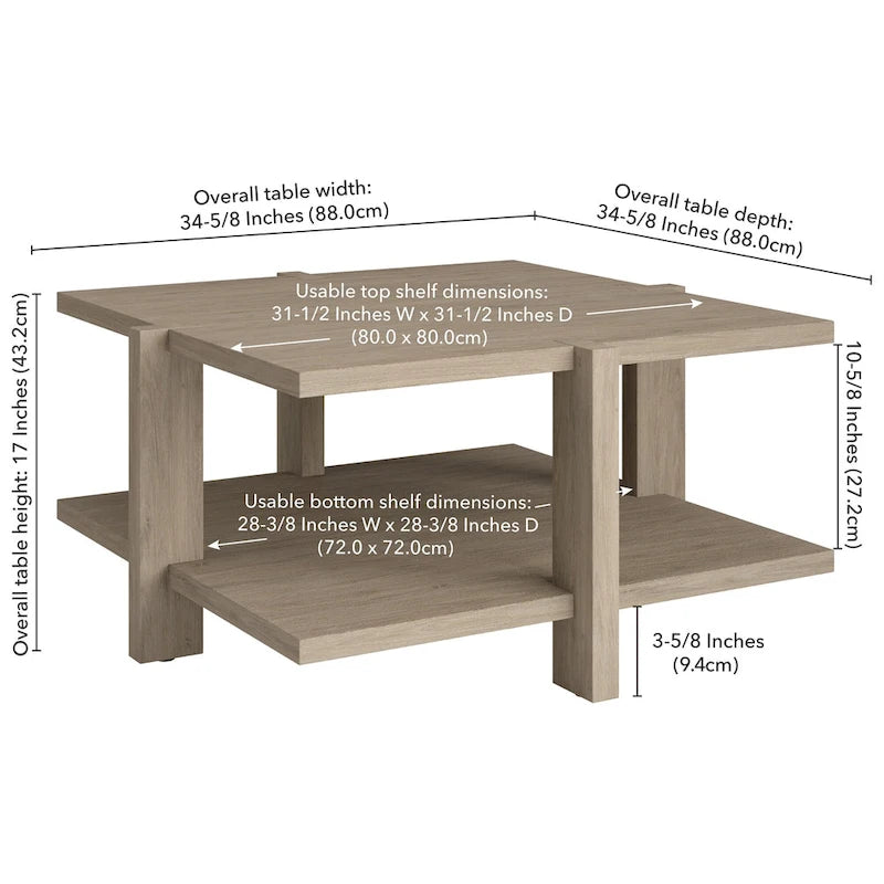 34.66 Inch Square Coffee Table