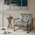Grey Snakeskin Faux Leather Lounge Chair with Antique Bronze Metal Frame