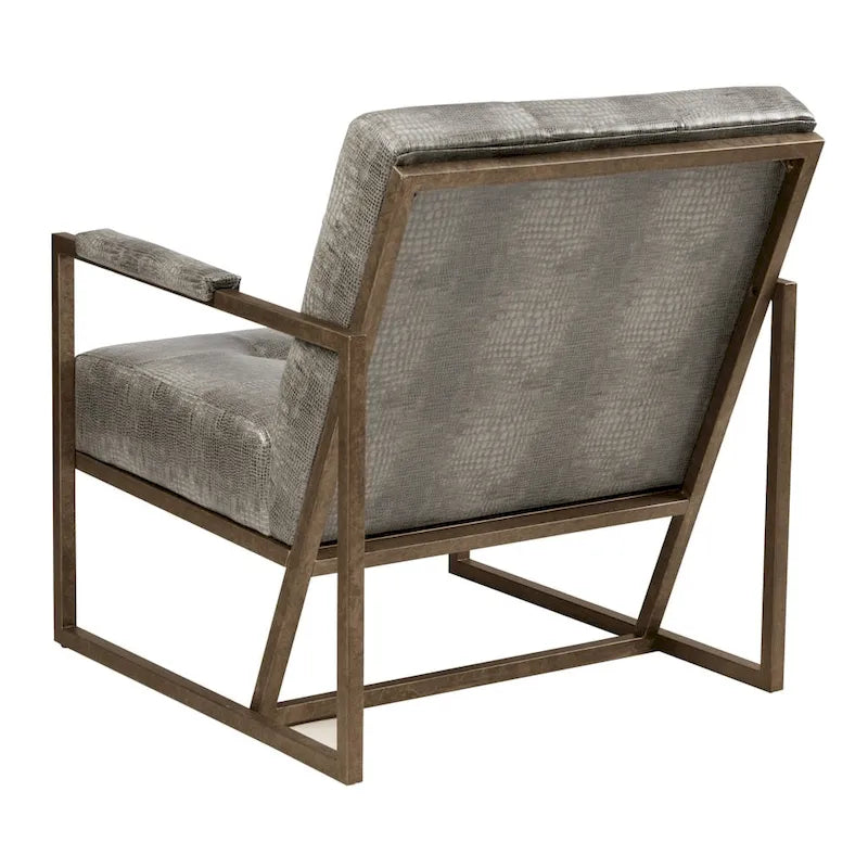 Grey Snakeskin Faux Leather Lounge Chair with Antique Bronze Metal Frame
