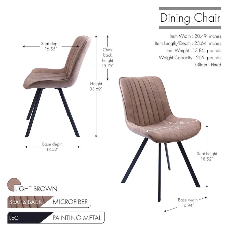 Dining Chairs with Microfiber Seat and Metal Legs - Set of 2