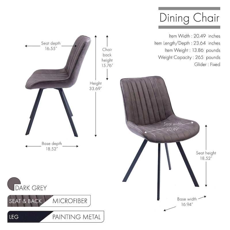 Dining Chairs with Microfiber Seat and Metal Legs - Set of 2