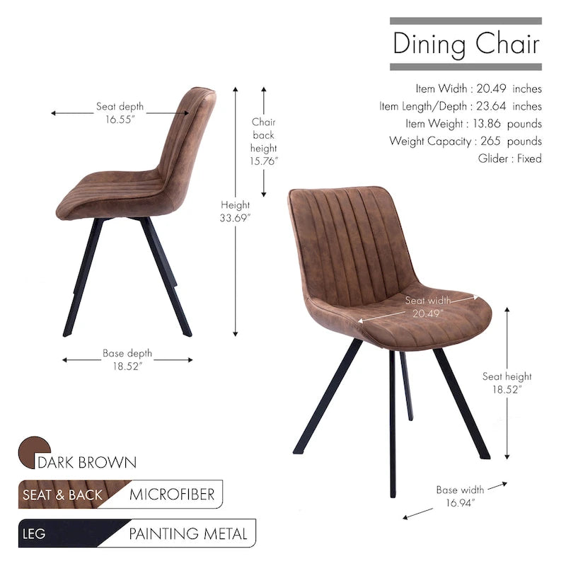 Dining Chairs with Microfiber Seat and Metal Legs - Set of 2